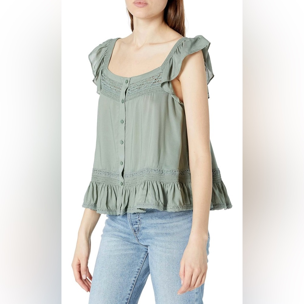 NWOT | Lucky Brand Women's Flutter Sleeve Square Neck Button Up Peplum Top